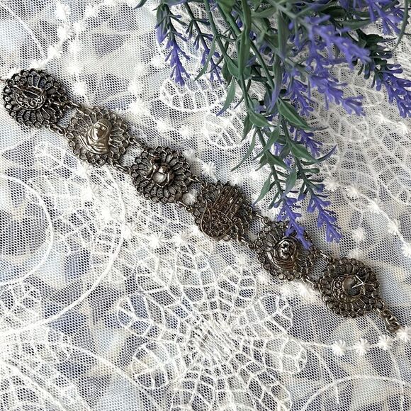 Vintage Souvenir Du Maroc Moroccan Hamsa Camel Link Bracelet - Picture 3 of 10